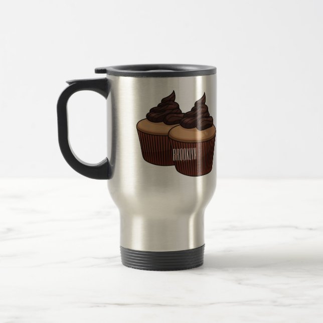 Mug De Voyage Illustration de dessin animé de cupcake  (Gauche)