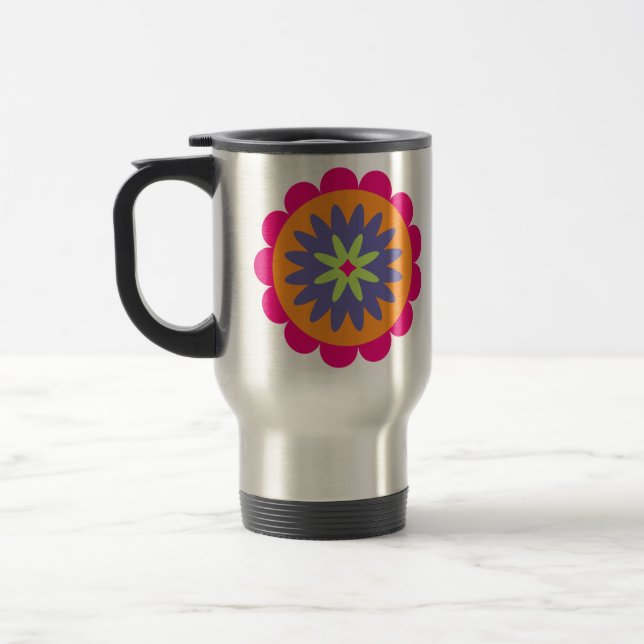 Mug De Voyage illustration de formes florales orange et rose (Gauche)