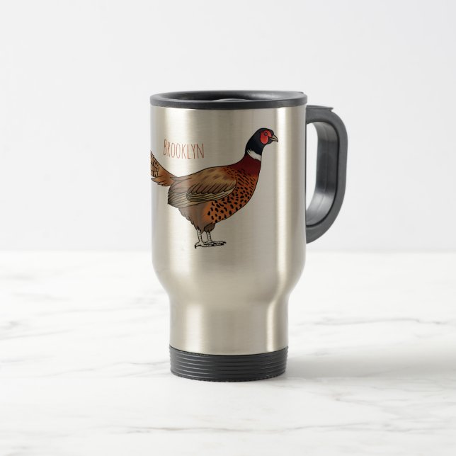 Mug De Voyage Illustration d'oiseau faisan à cou circulaire (Devant droit)