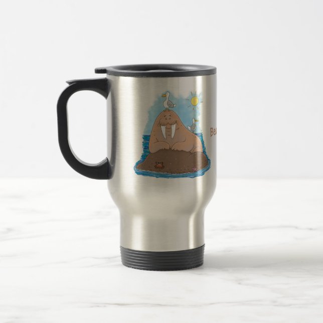 Mug De Voyage Illustration drôle de morse joyeux (Gauche)