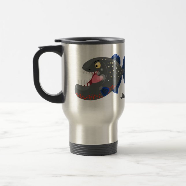 Mug De Voyage Illustration drôle de piranha affamée (Gauche)