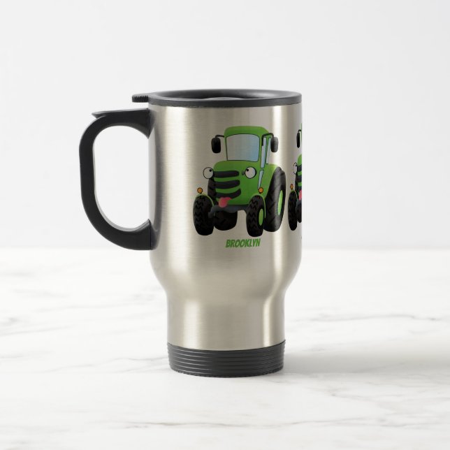 Mug De Voyage Illustration du joli joyeux tracteur agricole vert (Gauche)