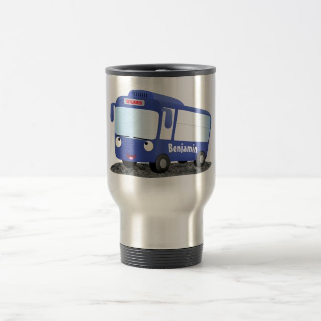 Mug De Voyage Illustration d'un bus moderne bleu mignon (Centre)