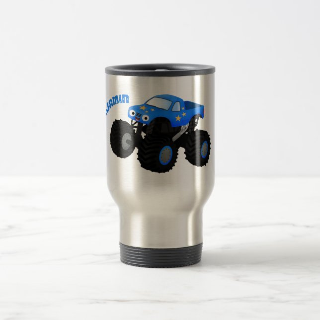 Mug De Voyage Illustration d'un camion monstre bleu mou (Centre)