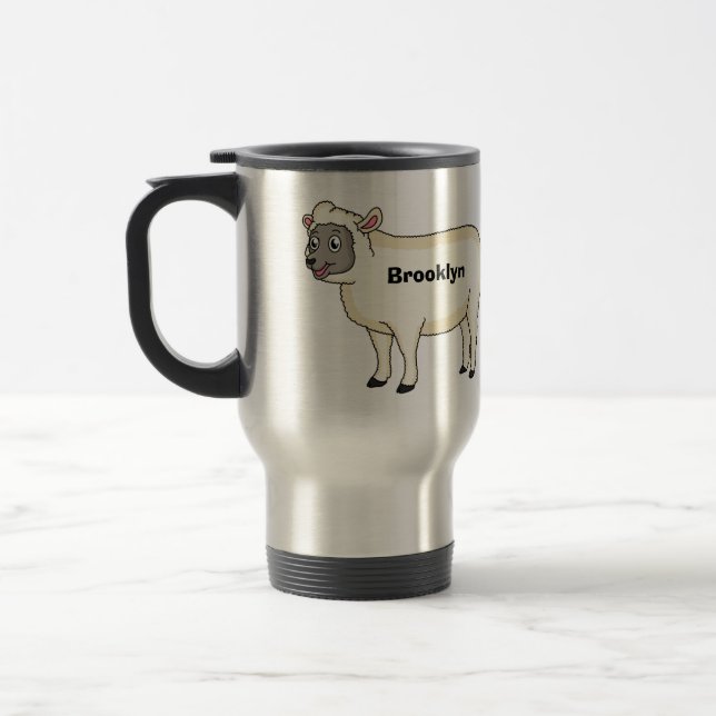 Mug De Voyage Illustration d'un mouton joyeux (Gauche)