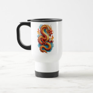 Mug De Voyage Illustration Fiery Dragon Rouge Chinois