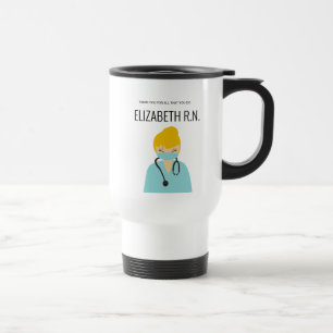 Mug De Voyage Illustration personnalisée blonde Infirmière Merci