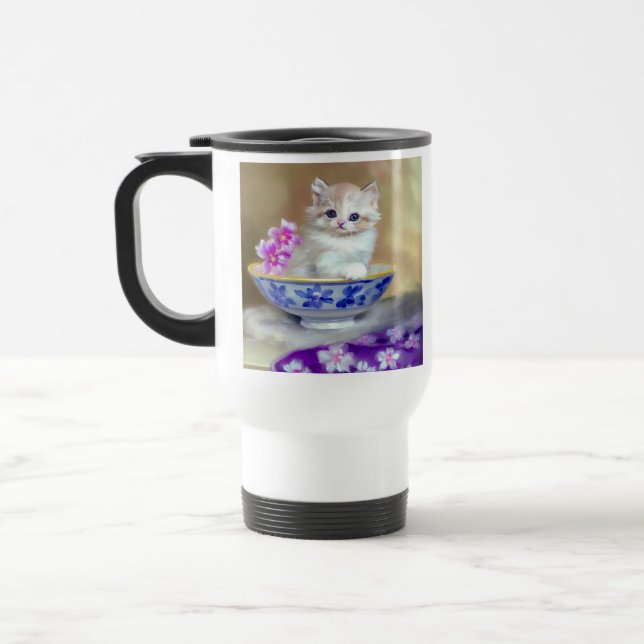 Mug De Voyage Illustration vintage de chaton blanc (Gauche)