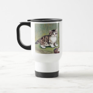 Mug De Voyage Illustration vintage de chaton rayé