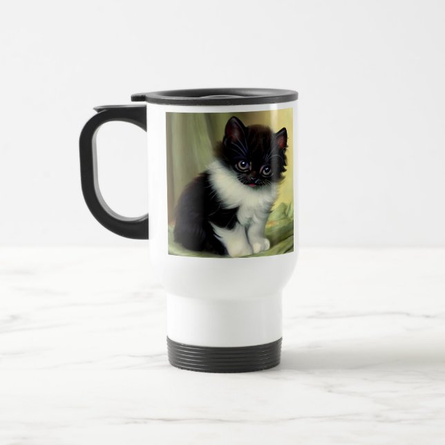 Mug De Voyage Illustration vintage Tuxedo Kitten (Gauche)