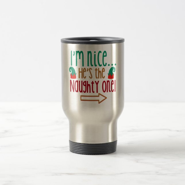 Mug De Voyage Im Nice Hes Naughty Elf Casquette (Centre)