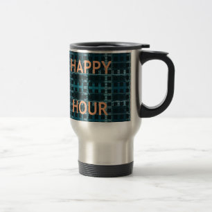 Mug De Voyage Impression d'art vectoriel bleu Texte Happy Hour