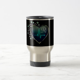 Mug De Voyage Infirmière EKG coeur bijou noir argent bleu