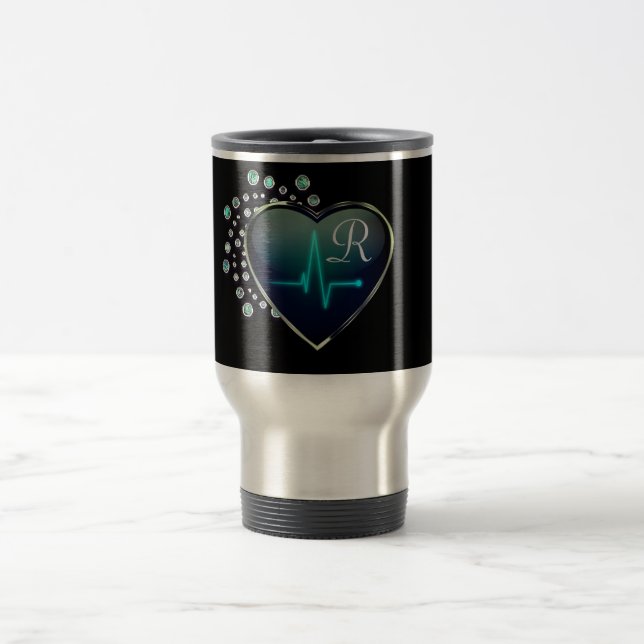 Mug De Voyage Infirmière EKG coeur bijou noir argent bleu (Centre)