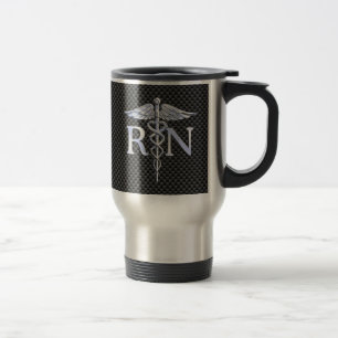 Mug De Voyage Infirmière inscrite RN Silver Caduceus Snakes