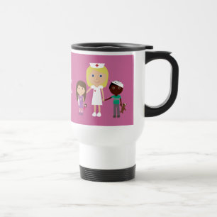 Mug De Voyage Infirmière mignonne de bande dessinée et rose