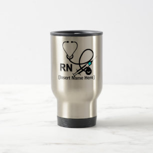 Mug De Voyage Infirmière personnalisée avec stéthoscope et coeur