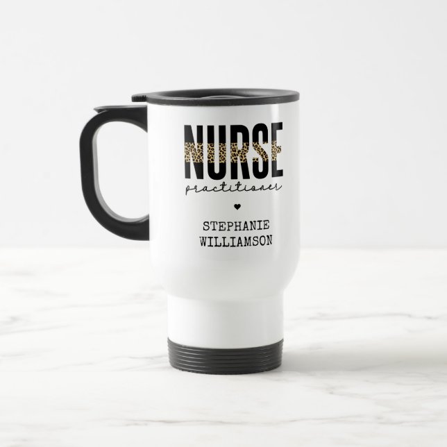 Mug De Voyage Infirmière sur mesure NP cheetah Graduation (Gauche)