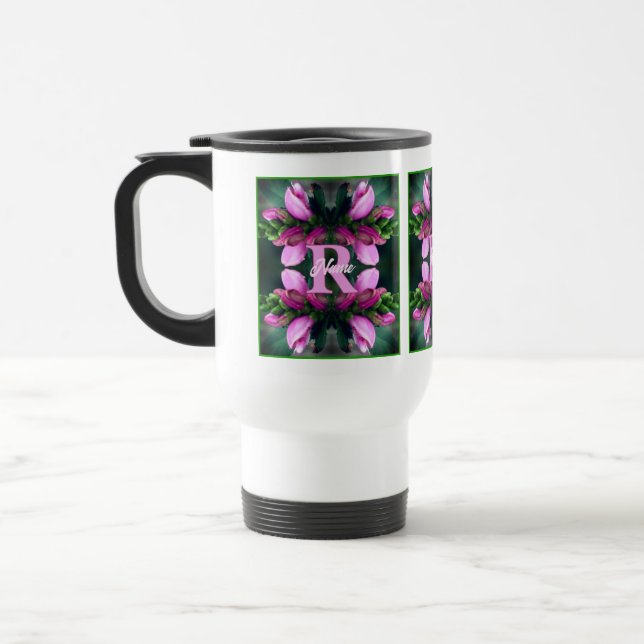 Mug De Voyage Initiale de monogramme personnalisé Fleur rose Art (Gauche)