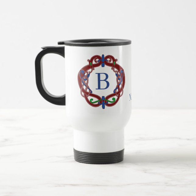Mug De Voyage Initiales de monogramme Nom Conception celtique Pe (Gauche)