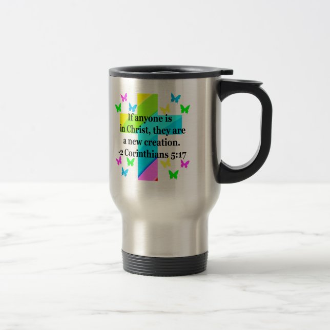 MUG DE VOYAGE INSPIRING RAINBOW CROSS 2 CORINTHIAN 5:17 (Droit)