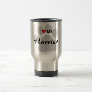 Mug De Voyage J'aime (coeur) mon harrier Pawprint