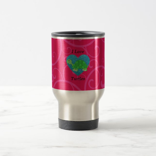 Mug De Voyage J'aime des remous de rose de tortues (Centre)