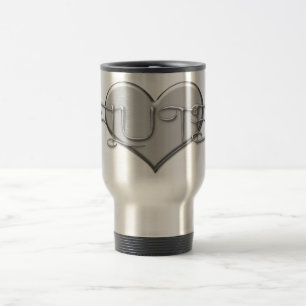 Mug De Voyage J'aime le coeur d'argent de cannelure