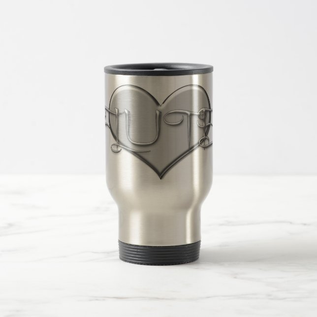 Mug De Voyage J'aime le coeur d'argent de cannelure (Centre)