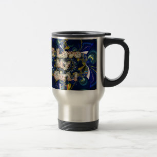Mug De Voyage J'aime ma fille : Art fractal abstrait bleu et or