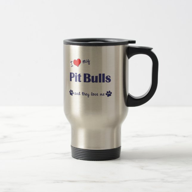 Mug De Voyage J'aime mes pitbulls (les chiens multiples) (Droit)