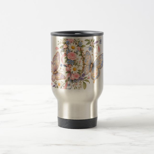 Mug De Voyage Jardin d'anniversaire papillon pastel (Centre)