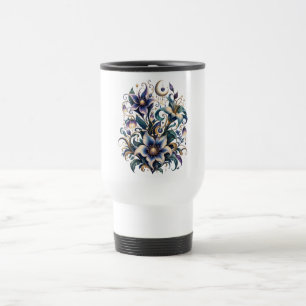 Mug De Voyage Jardin de minuit enchanté : bleu lumineux et or