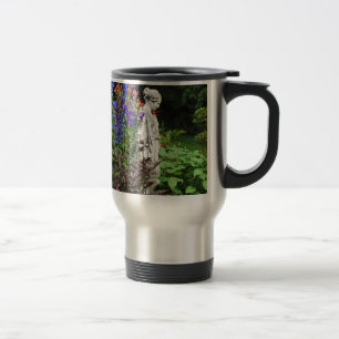 Mug De Voyage Jardin fleuri de delphinium bleu et statue