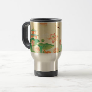 Mug De Voyage Jardin Japonais Étang de Carpes Koï et Nymphéas Ar