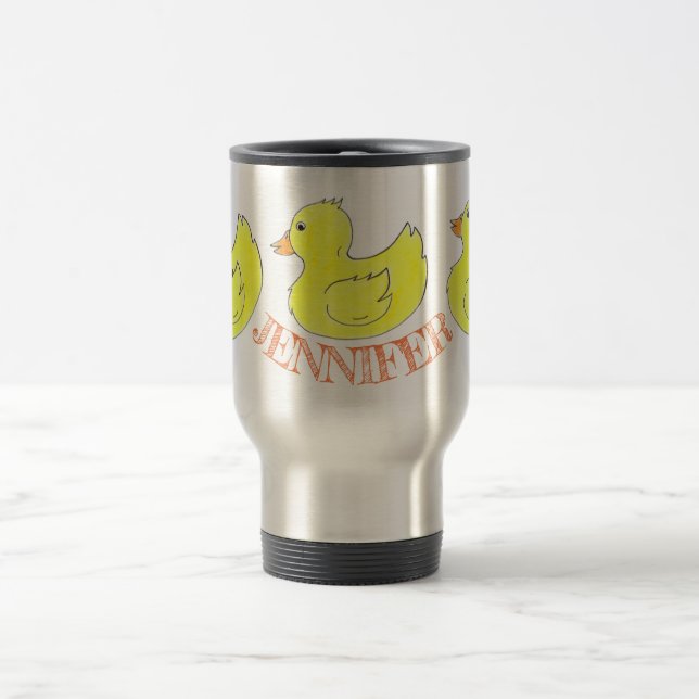 Mug De Voyage Jaune Personnalisé Jaune en caoutchouc Canard Duck (Centre)