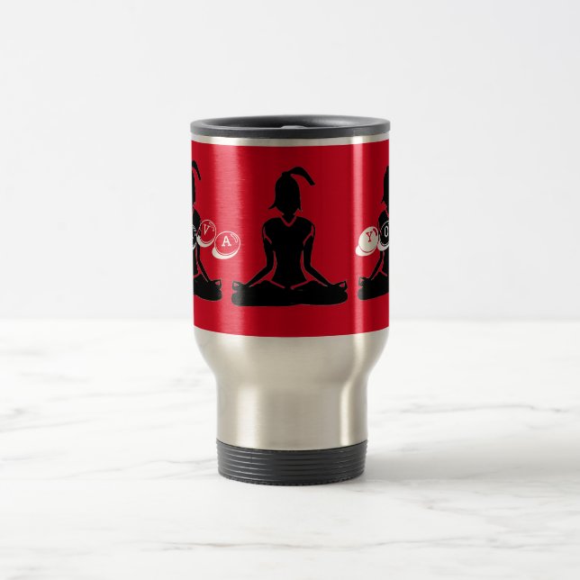 Mug de voyage 'Java Yoga' en argent et rouge (Centre)