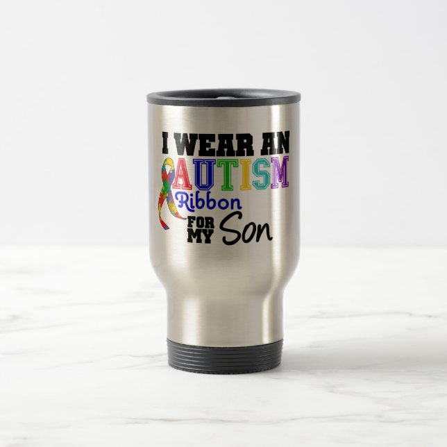 Mug De Voyage Je porte le ruban d'autisme pour mon fils (Centre)