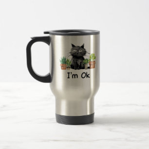Mug De Voyage je suis ok drôle chat noir avec plante