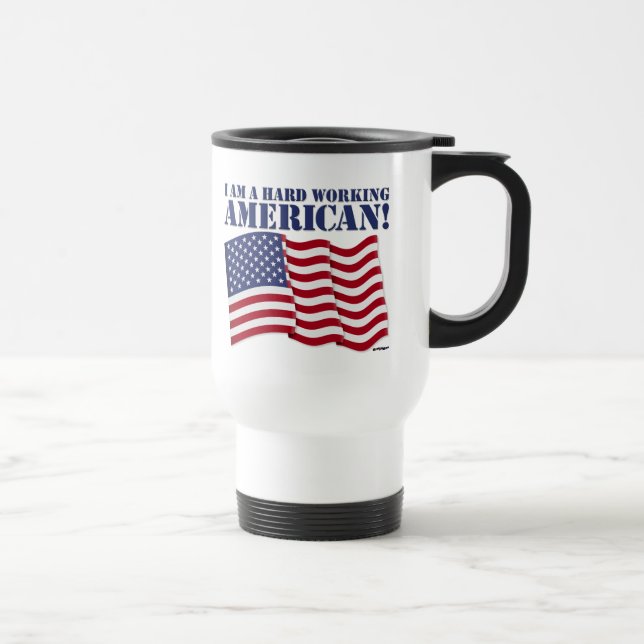 MUG DE VOYAGE JE SUIS UN AMÉRICAIN AU TRAVAIL DIFFICILE ! (Droite)