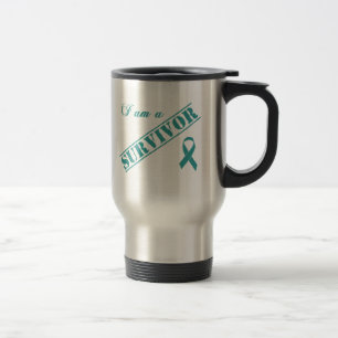 Mug De Voyage Je suis un survivant - ruban turquoise