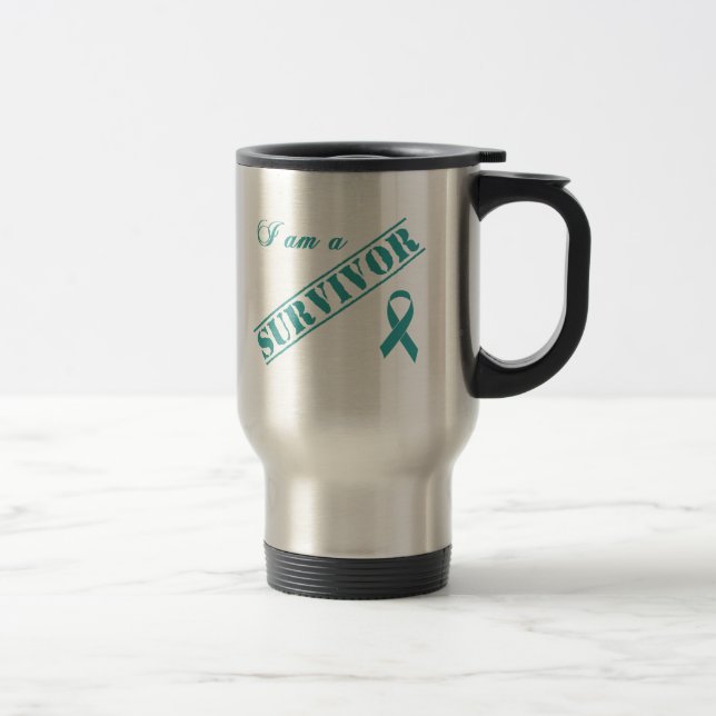 Mug De Voyage Je suis un survivant - ruban turquoise (Droit)