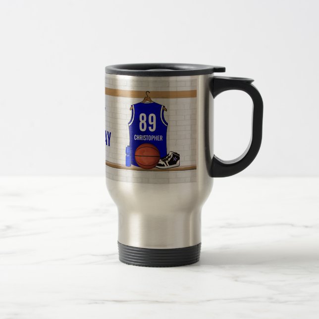 Mug De Voyage Jersey de basket-ball bleu personnalisé (Droit)