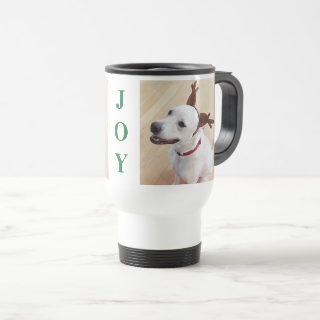 Mug De Voyage Joie de Noël aux chiots blancs de rennes blancs (Devant droit)