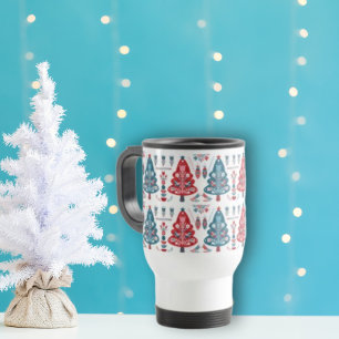 Mug De Voyage Joli arbre de Noël rouge et bleu Motif nordique