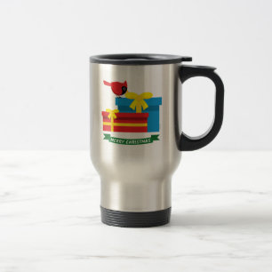 Mug De Voyage Joli Cardinal Rouge Ouverture D'Un Cadeau Bleu