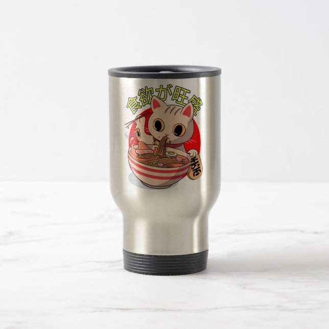 Mug De Voyage Joli chat japonais mangeant des nouilles avec des  (Centre)