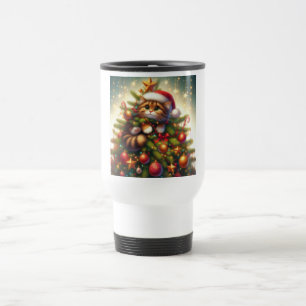 Mug De Voyage Joli chat malicieux dans l'arbre de Noël