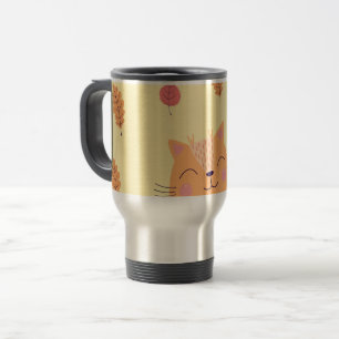 Mug De Voyage Joli Chat Orange Gingembre Jouant dans les Feuille
