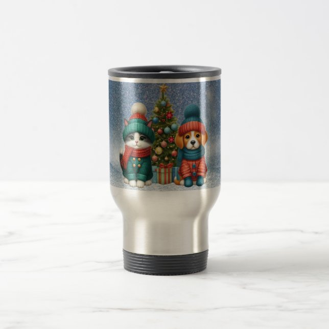 Mug De Voyage Joli chiot de Noël & chaton (Centre)